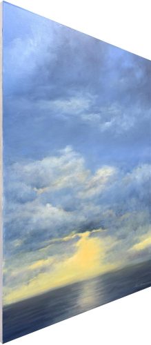 Quadro "Armonia dopo il Tramonto" di Pina Gurrieri. Soggetto: Paesaggio. Dipinto olio su tela, dimensioni: 100 W x 90 H x 2.5 D cm