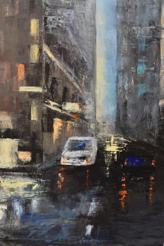 Quadro "Atmosfera di Città" di Pina Gurrieri. Soggetto: Paesaggio. Dipinto acrilico su tela, dimensioni: 80 W x 70 H x 0.1 D cm