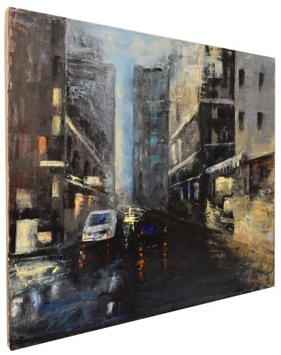 Quadro "Atmosfera di Città" di Pina Gurrieri. Soggetto: Paesaggio. Dipinto acrilico su tela, dimensioni: 80 W x 70 H x 0.1 D cm