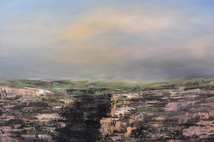 Quadro "Aurora" di Pina Gurrieri. Soggetto: Paesaggio. Dipinto olio su tela, dimensioni: 100 W x 90 H x 2.5 D cm