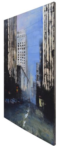 Quadro "Auto in Sosta" di Pina Gurrieri. Soggetto: Paesaggio. Dipinto acrilico su tela, dimensioni: 60 W x 100 H x 0.1 D cm