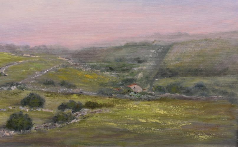 Quadro "Campagna Iblea" di Pina Gurrieri. Soggetto: Paesaggio. Dipinto olio su tela, dimensioni: 60 W x 60 H x 5 D cm