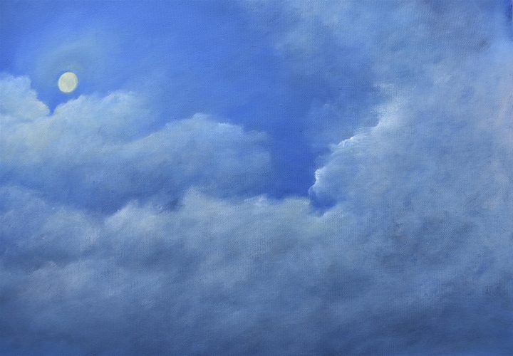 Quadro "Chiaro di Luna" di Pina Gurrieri. Soggetto: Paesaggio. Dipinto olio su tela, dimensioni: 70 W x 60 H x 2.5 D cm
