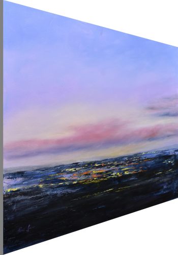 Quadro "Città in Lontananza" di Pina Gurrieri. Soggetto: Paesaggio. Dipinto olio su tela, dimensioni: 90 W x 80 H x 2.5 D cm