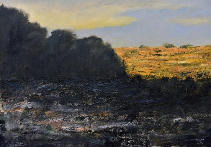 Quadro "Dietro le Nuvole" di Pina Gurrieri. Soggetto: Paesaggio. Dipinto olio su tela, dimensioni: 80 W x 100 H x 2.5 D cm
