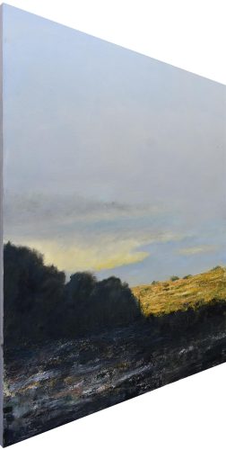 Quadro "Dietro le Nuvole" di Pina Gurrieri. Soggetto: Paesaggio. Dipinto olio su tela, dimensioni: 80 W x 100 H x 2.5 D cm