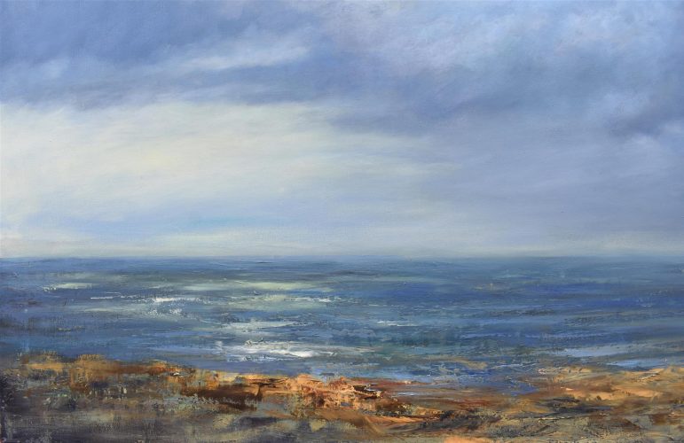 Quadro "Dopo il Temporale" di Pina Gurrieri. Soggetto: Paesaggio Marino. Dipinto olio su tela, dimensioni: 100 W x 75 H x 2.5 D cm