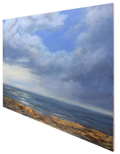 Quadro "Dopo il Temporale" di Pina Gurrieri. Soggetto: Paesaggio Marino. Dipinto olio su tela, dimensioni: 100 W x 75 H x 2.5 D cm