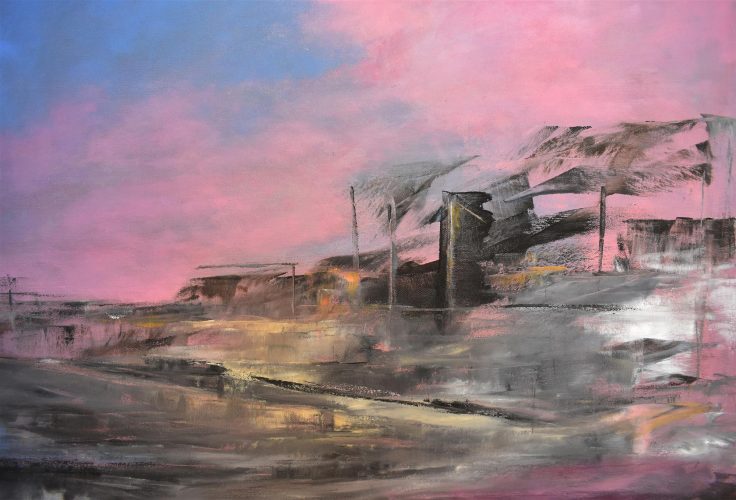 Quadro "Echi di Memoria 1" di Pina Gurrieri. Soggetto: Paesaggio. Dipinto olio su tela, dimensioni: 80 W x 100 H x 2.5 D cm