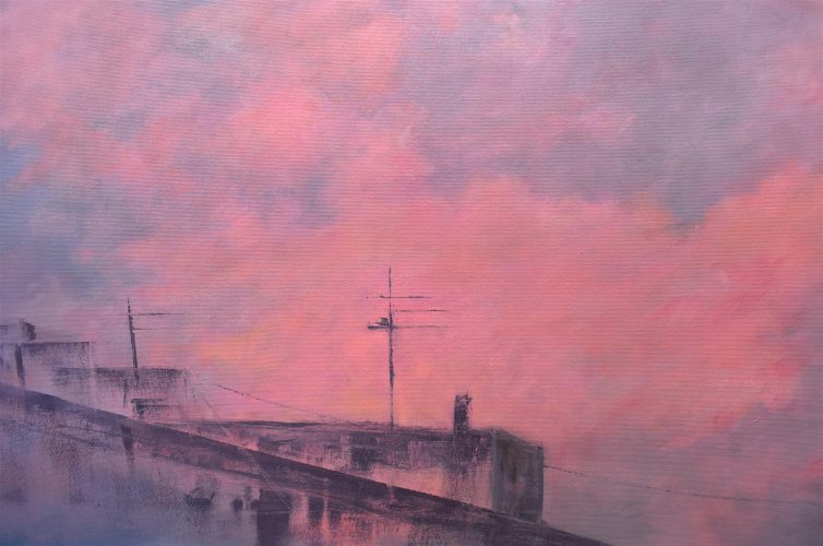 Quadro "Echi di Memoria 2" di Pina Gurrieri. Soggetto: Paesaggio. Dipinto olio su tela, dimensioni: 70 W x 100 H x 2.5 D cm
