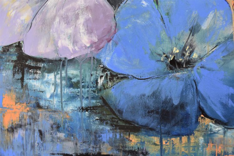 Quadro "Fantasia" di Pina Gurrieri. Soggetto: Floreale. Dipinto olio su tela, dimensioni: 80 W x 70 H x 0.1 D cm