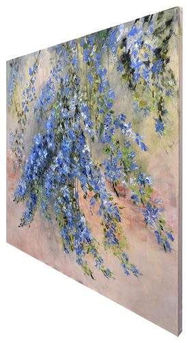 Quadro "Fiori Azzurri" di Pina Gurrieri. Soggetto: Floreale. Dipinto olio su tela, dimensioni: 80 W x 70 H x 2.5 D cm