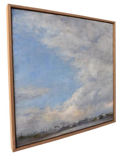 Quadro "Foschia dopo il Tramonto" di Pina Gurrieri. Soggetto: Paesaggio. Dipinto acrilico su tela, dimensioni: 47 W x 47 H x 0.1 D cm