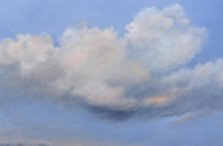 Quadro "Luce tra le Nuvole" di Pina Gurrieri. Soggetto: Paesaggio. Dipinto olio su tela, dimensioni: 100 W x 90 H x 2.5 D cm