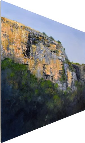 Quadro "Luci nella Roccia" di Pina Gurrieri. Soggetto: Paesaggio. Dipinto olio su tela, dimensioni: 90 W x 80 H x 2.5 D cm