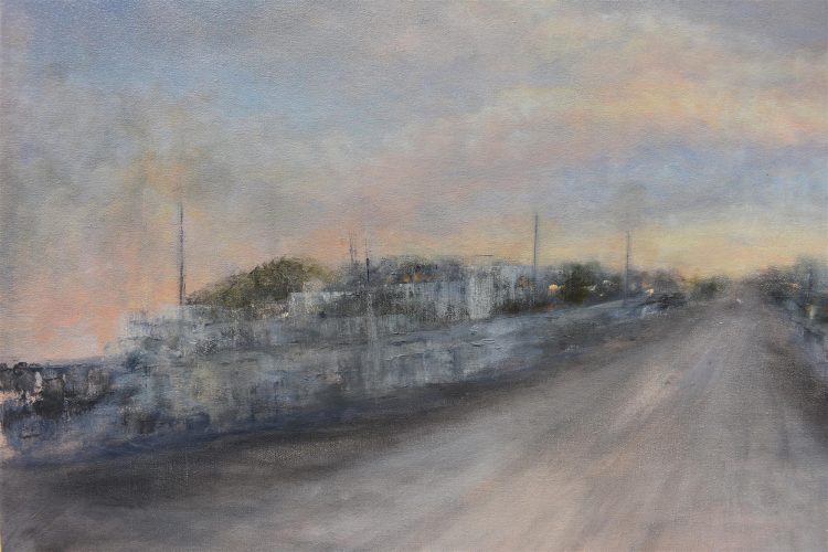 Quadro "Lungo la Strada" di Pina Gurrieri. Soggetto: Paesaggio. Dipinto acrilico su tela, dimensioni: 67 W x 67 H x 2.5 D cm