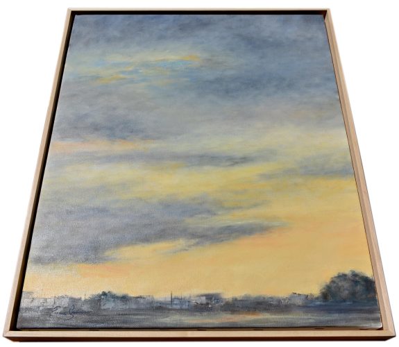 Quadro "Magico Tramonto" di Pina Gurrieri. Soggetto: Paesaggio. Dipinto acrilico su tela, dimensioni: 67 W x 67 H x 2.5 D cm