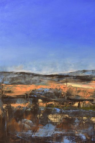 Quadro "Nel Blue" di Pina Gurrieri. Soggetto: Paesaggio. Dipinto acrilico su tela, dimensioni: 90 W x 80 H x 0.1 D cm