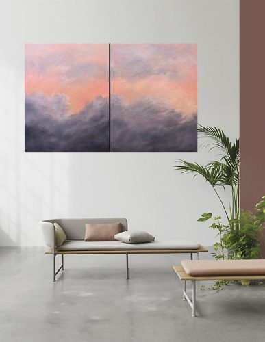 Quadro "Note d'Arancio" di Pina Gurrieri. Soggetto: Astratto. Dipinto olio su tela, dimensioni: 160 W x 100 H x 2.5 D cm (doppia tavola)
