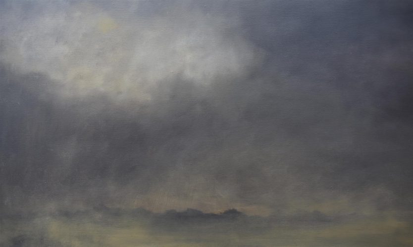 Quadro "Notte Evanescente 2" di Pina Gurrieri. Soggetto: Paesaggio. Dipinto olio su tela, dimensioni: 90 W x 100 H x 2.5 D cm