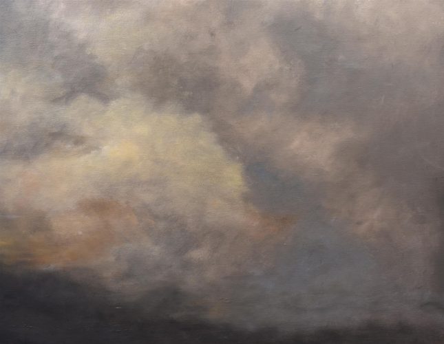 Quadro "Dentro la Nuvola 3" di Pina Gurrieri. Soggetto: Paesaggio. Dipinto olio su tela, dimensioni: 120 W x 80 H x 2.5 D cm (doppia tavola)