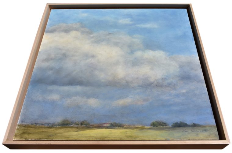 Quadro "Nuvole" di Pina Gurrieri. Soggetto: Paesaggio. Dipinto acrilico su legno, dimensioni: 40 W x 40 H x 0.1 D cm