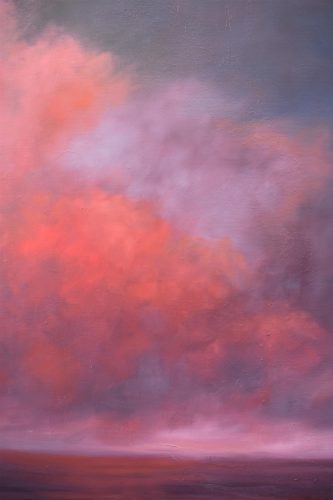 Quadro "Nuvole Rosse" di Pina Gurrieri. Soggetto: Paesaggio. Dipinto olio su tela, dimensioni: 60 W x 70 H x 2.5 D cm