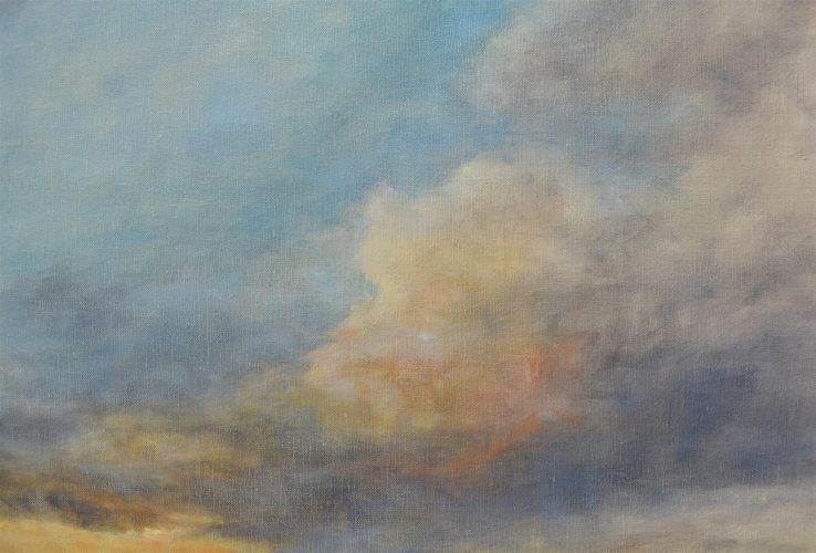 Quadro "Nuvole al Vento" di Pina Gurrieri. Soggetto: Paesaggio. Dipinto guazzo su tela, dimensioni: 53 W x 43 H x 0.1 D cm