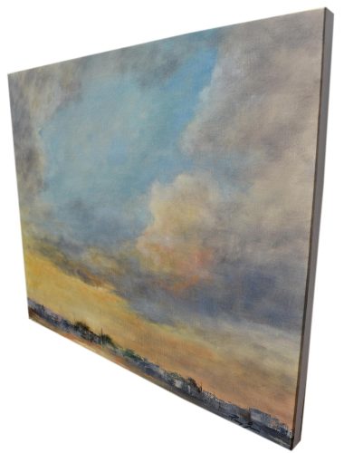 Quadro "Nuvole al Vento" di Pina Gurrieri. Soggetto: Paesaggio. Dipinto guazzo su tela, dimensioni: 53 W x 43 H x 0.1 D cm