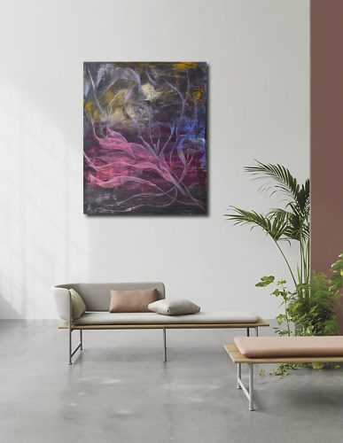 Quadro "Poesia Invisibile" di Pina Gurrieri. Soggetto: Astratto. Dipinto olio su tela, dimensioni: 80 W x 100 H x 2.5 D cm