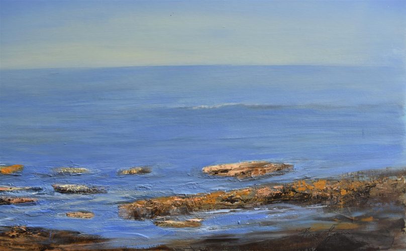 Quadro "Ricordi d'Estate" di Pina Gurrieri. Soggetto: Spiaggia. Dipinto olio su tela, dimensioni: 91 W x 67 H x 2.5 D cm