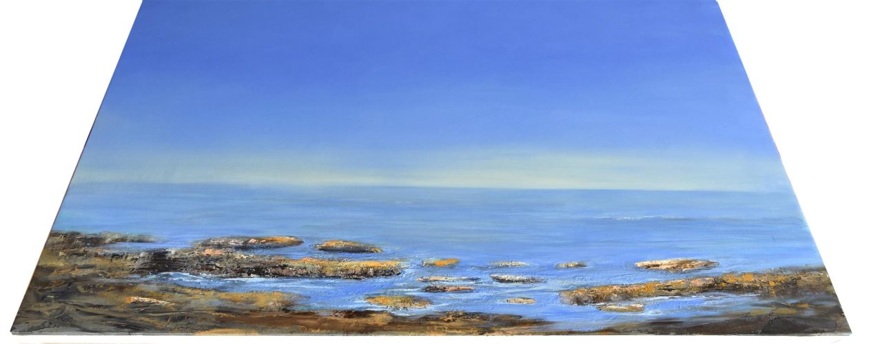 Quadro "Ricordi d'Estate" di Pina Gurrieri. Soggetto: Spiaggia. Dipinto olio su tela, dimensioni: 91 W x 67 H x 2.5 D cm