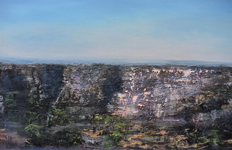 Quadro "Riflessi rosa" di Pina Gurrieri. Soggetto: Paesaggio. Dipinto olio su tela, dimensioni: 100 W x 90 H x 2.5 D cm