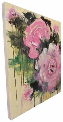 Quadro "Rose d'Estate" di Pina Gurrieri. Soggetto: Floreale. Dipinto olio su tela, dimensioni: 60 W x 70 H x 0.1 D cm