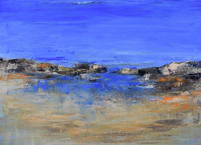 Quadro "Senso di Libertà" di Pina Gurrieri. Soggetto: Paesaggio Marino. Dipinto olio su tela, dimensioni: 70 W x 100 H x 2.5 D cm