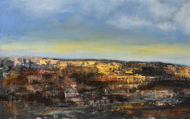 Quadro "Tra Cielo e Terra" di Pina Gurrieri. Soggetto: Paesaggio. Dipinto olio su tela, dimensioni: 90 W x 80 H x 0.1 D cm