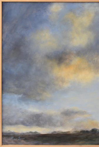 Quadro "Tramonto" di Pina Gurrieri. Soggetto: Paesaggio. Dipinto olio su legno, dimensioni: 60 W x 50 H x 2.5 D cm