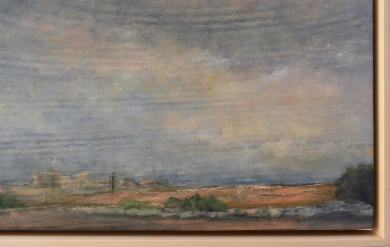 Quadro "Tramonto d'Autunno" di Pina Gurrieri. Soggetto: Paesaggio. Dipinto acrilico su tela, dimensioni: 43.5 W x 43.5 H x 0.1 D cm