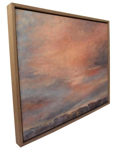 Quadro "Tramonto in Città" di Pina Gurrieri. Soggetto: Paesaggio. Dipinto acrilico su tela, dimensioni: 55 W x 44 H x 0.1 D cm