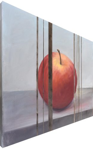 Quadro "Una Mela" di Pina Gurrieri. Soggetto: Natura Morta. Dipinto olio su tela, dimensioni: 55 W x 45 H x 2.5 D cm